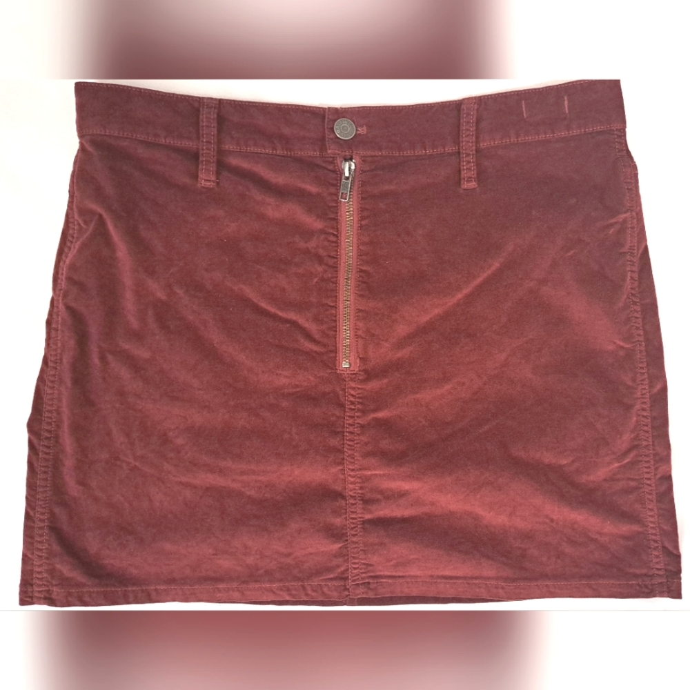 MADEWELL Stretch Denim Straight Velveteen Rust Mini Skirt